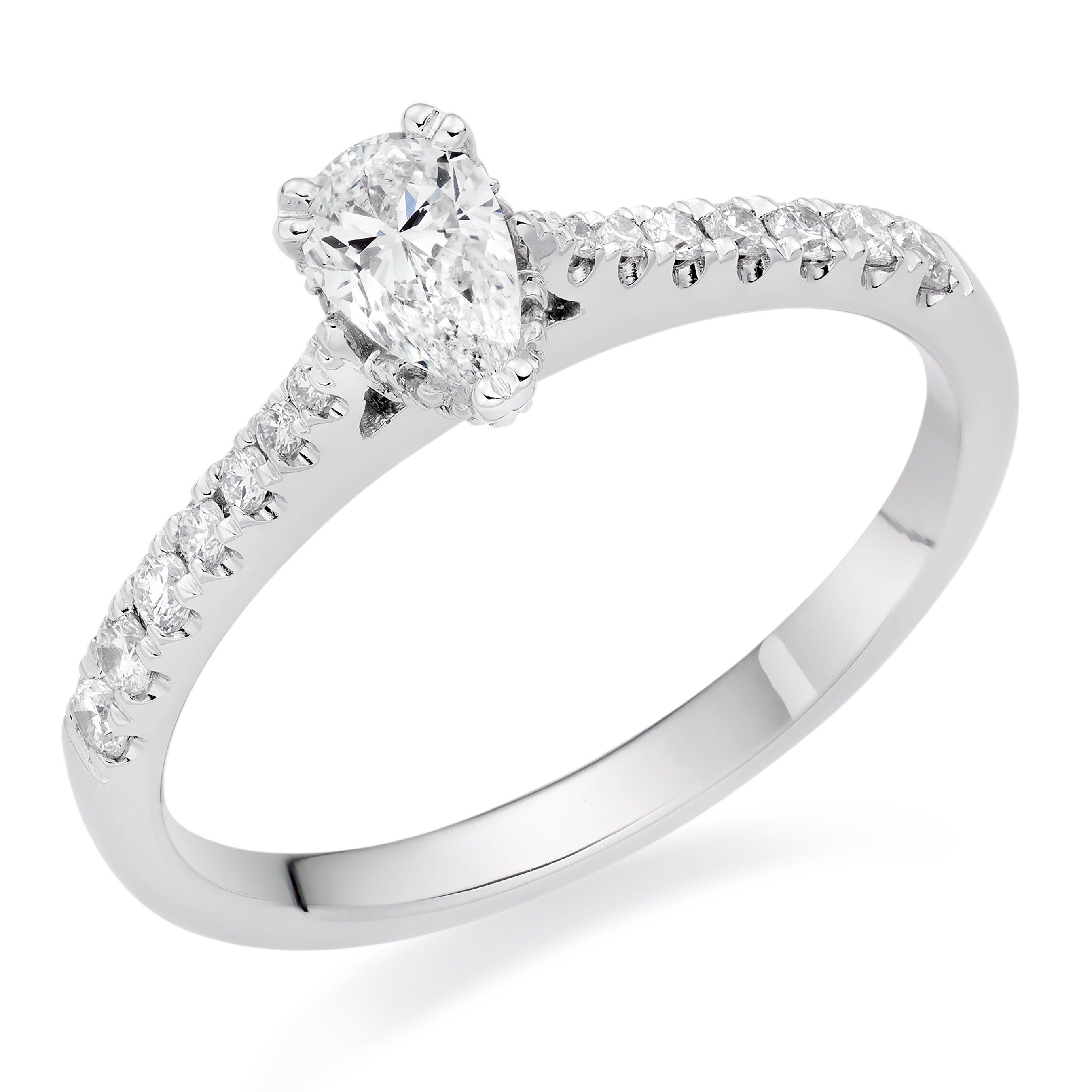 18ct White Gold Diamond Pear Shaped Solitaire Ring